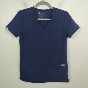 Figs Casma‎ Scrub Top Womens XXS Navy Royal Blue V-Neck Pockets Medical Dental